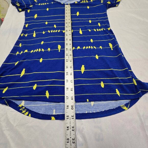 LuLaRoe Pullover shirt XXS Blue and gold birds on a wire Pre-owned - Picture 5 of 9